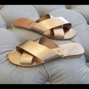 Seychelles Bronze Leather Sandals Flats Slides Women's Shoes 8 Made In Italy